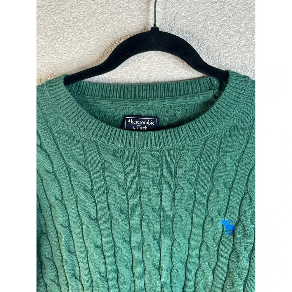 Abercrombie & Fitch Men's Green Cable Knit Merino Wool Blend Sweater Size Medium